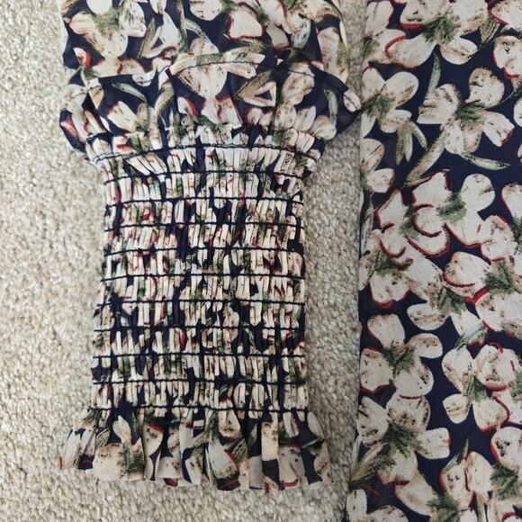 Lulus Floral Dress Smocked Short Sheer Long‎ Sleeve Sz S **Read Description** - Picture 5 of 6